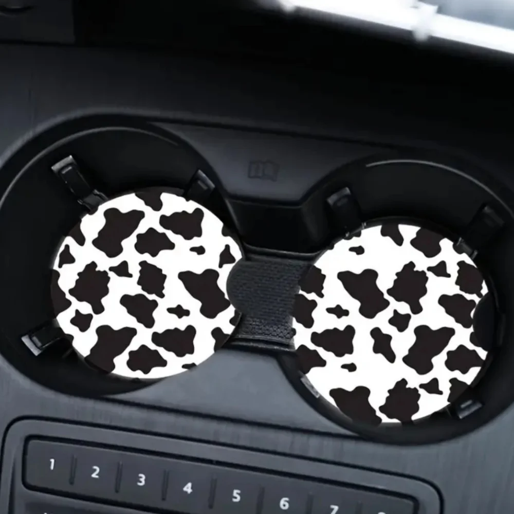 New 2 Piece Set: Cow Print Car Coasters
